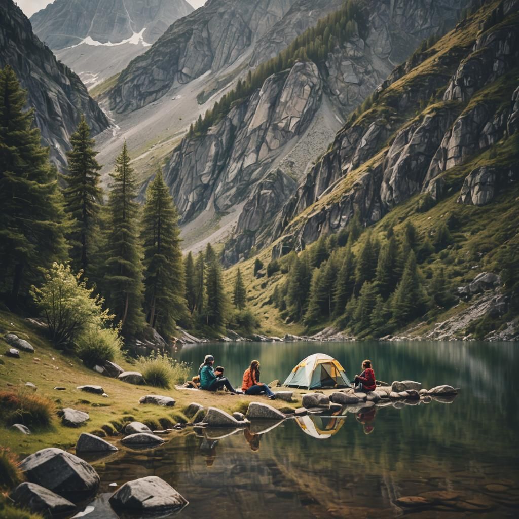 The perfect camping spot. A lake in the mountains.   by @Barton