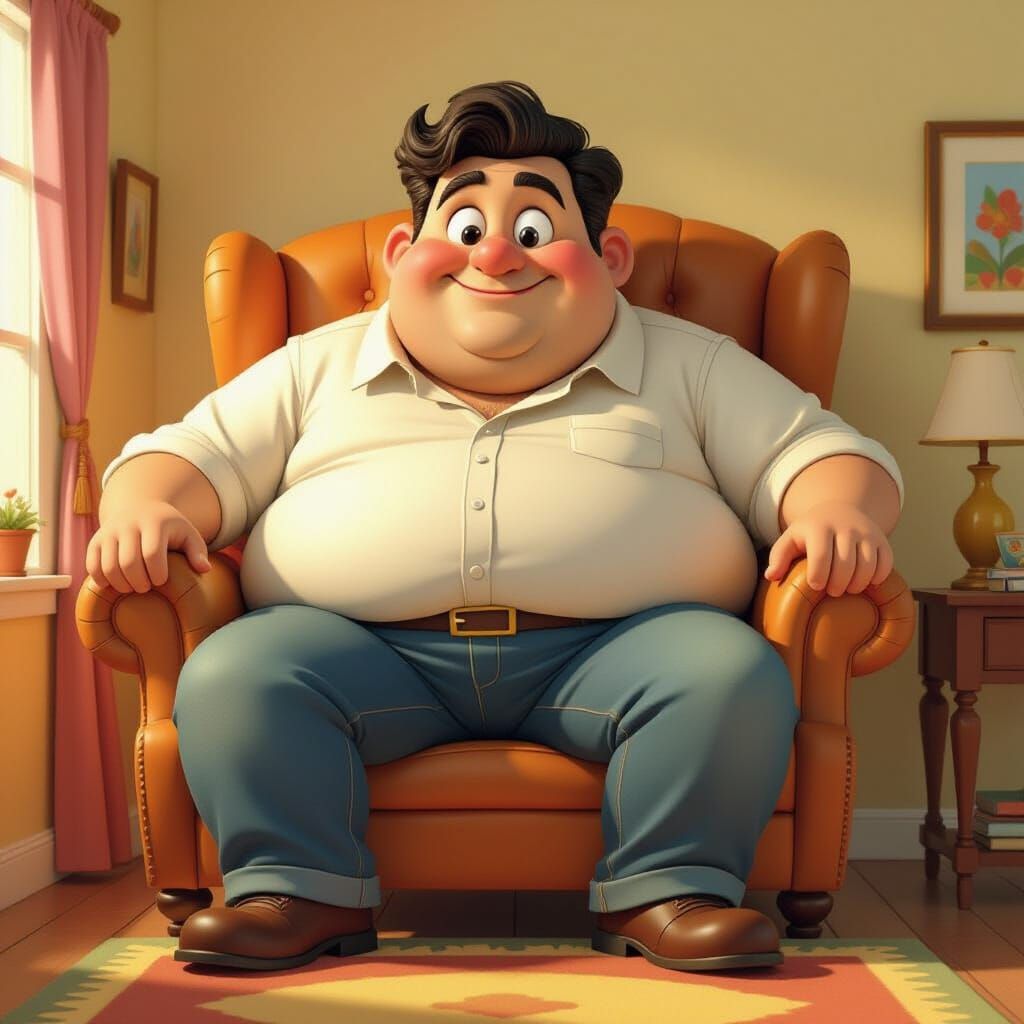 Jovial Giant in a Cheerful Room, Folk Art Style