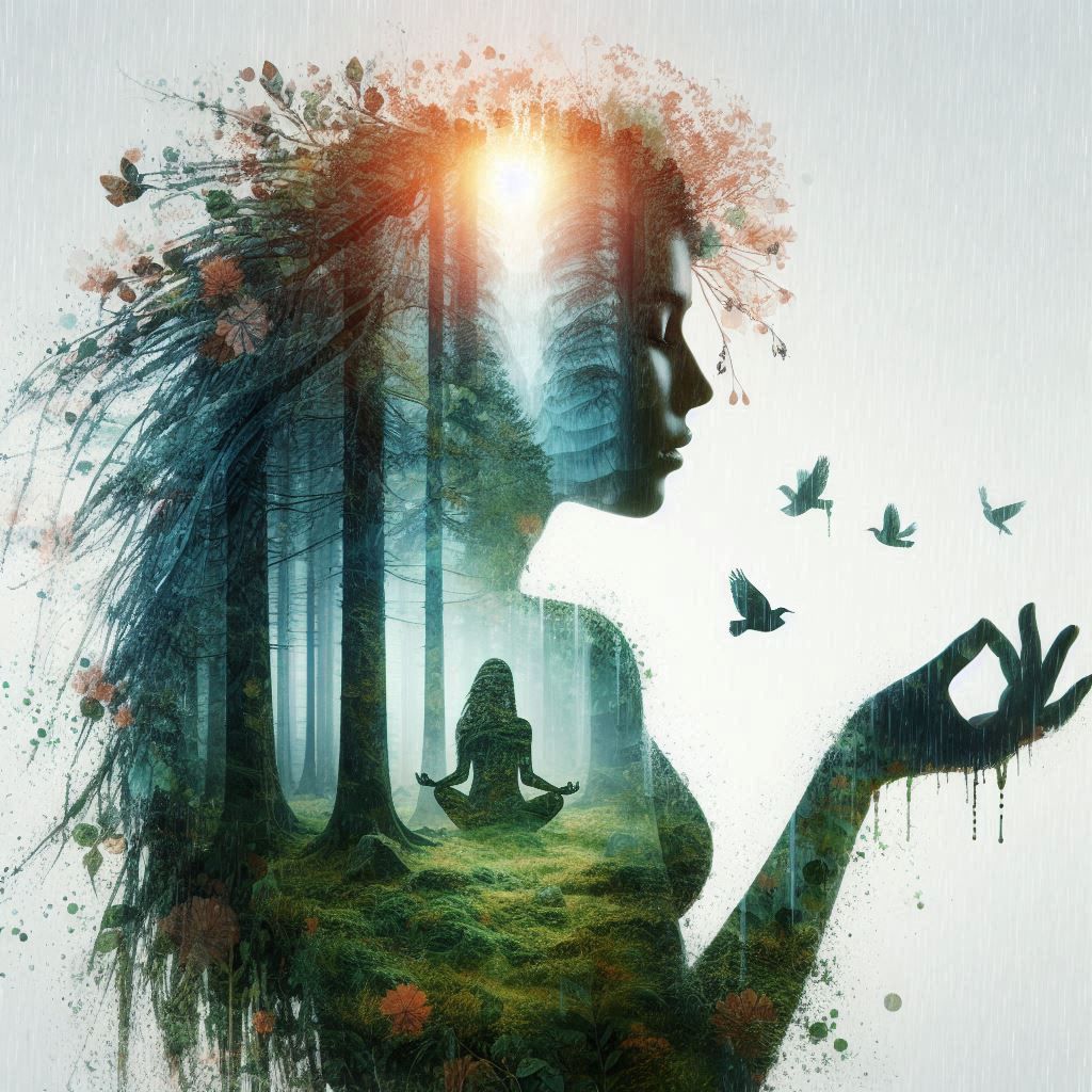double exposure beautiful fantasy DALL-E 3 portrait landscap...