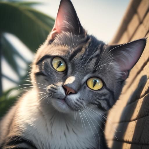 Hyperrealistic Cat Portrait on a Sunny Beach