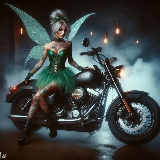 Grown Up Tink with Tattoos & her Harley - Dark Disney