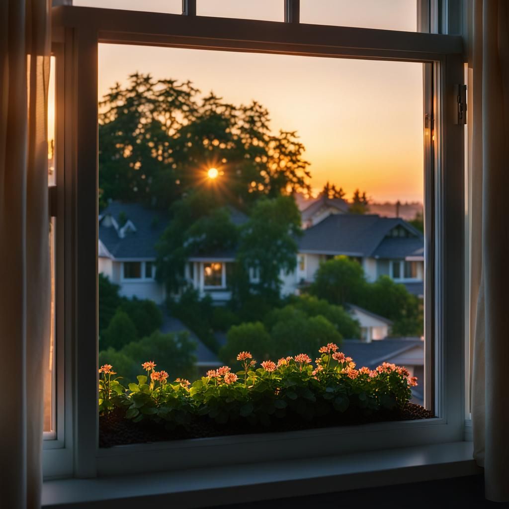 Serene Suburban Sunset in Warm Golden Light