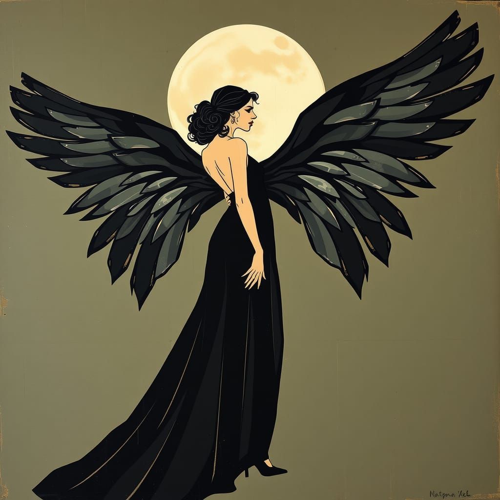 Black on black cubism evening gown ,geometry wings , black l...
