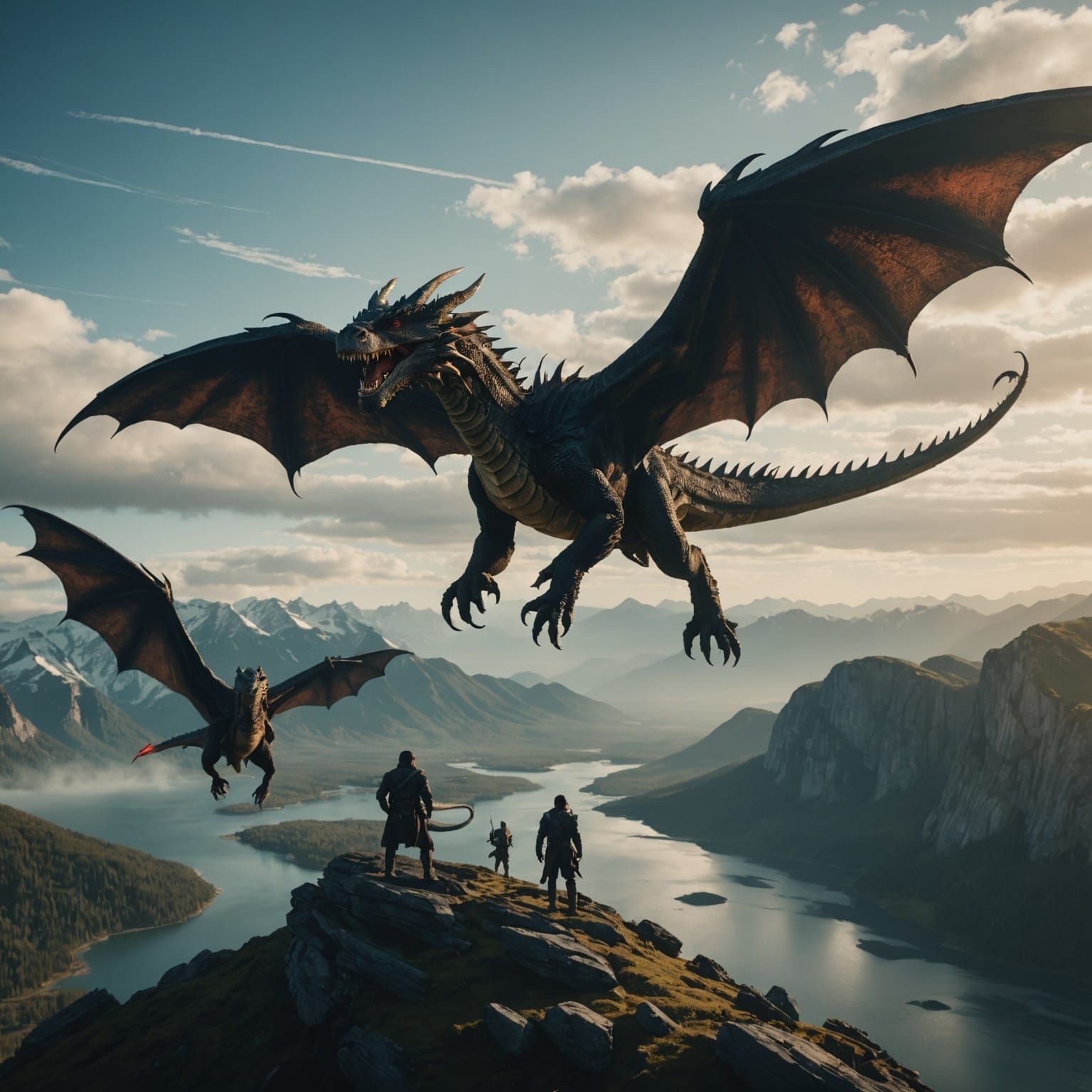 Epic Dragons Flying in Otherworldly Landscape