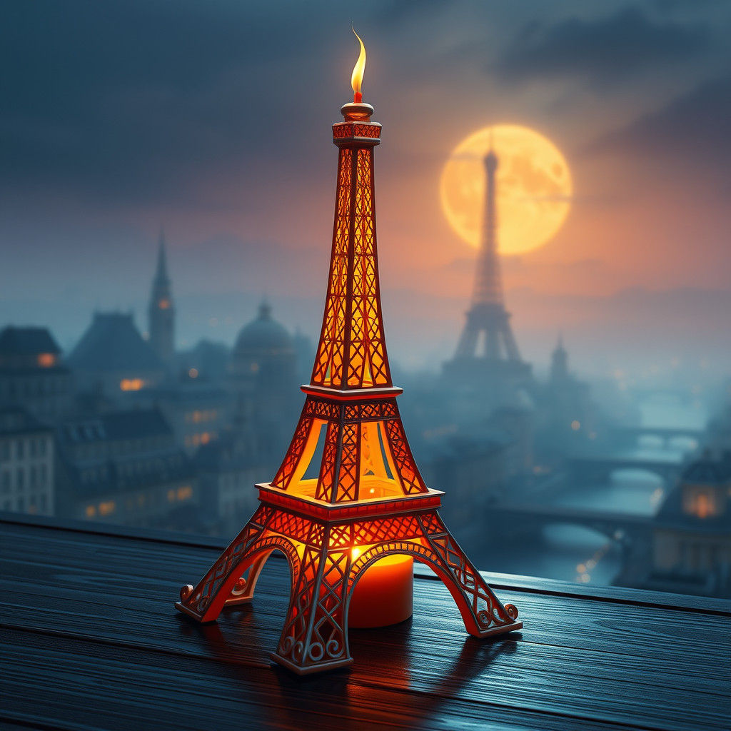 Ethereal Eiffel Tower Candle in Dreamlike Paris
