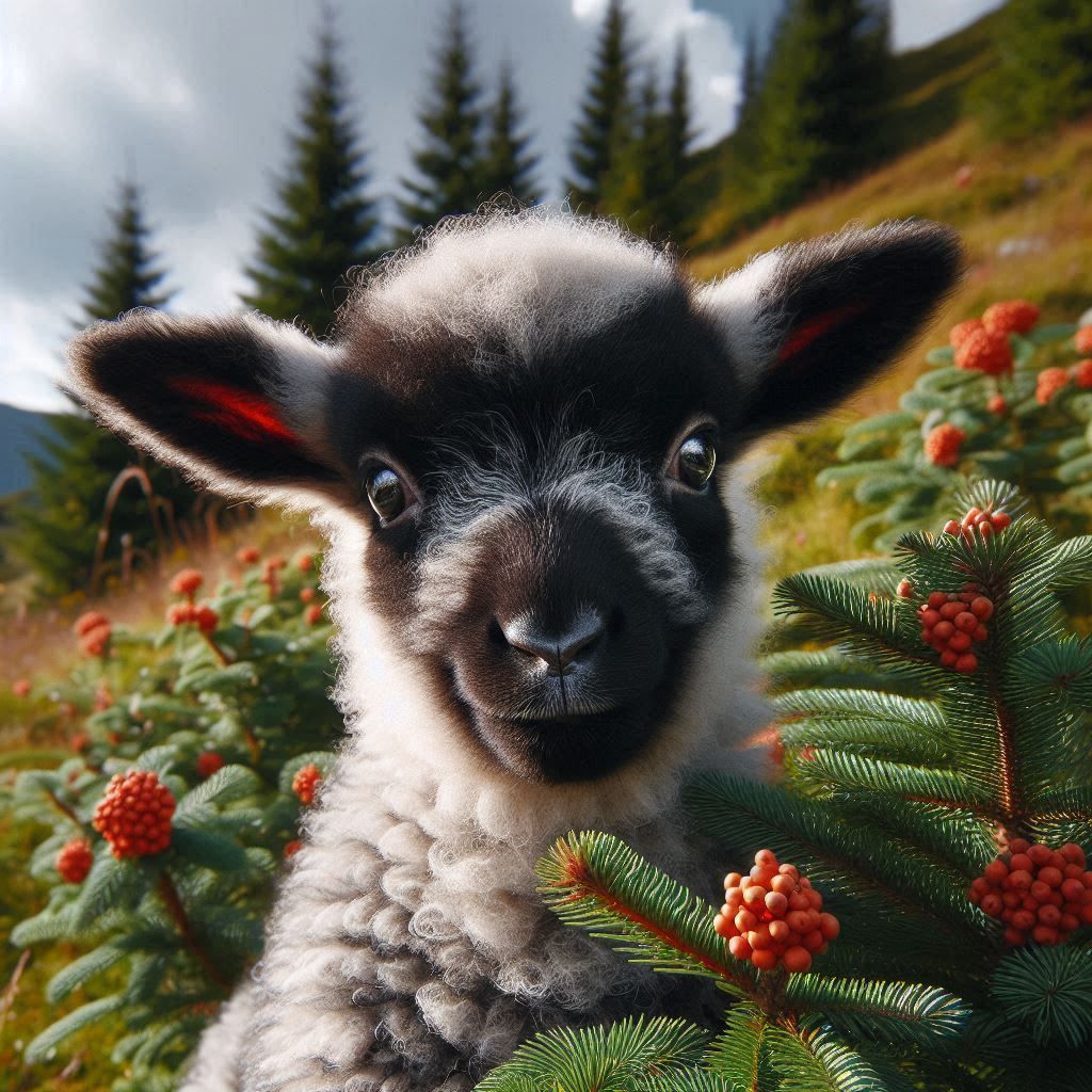 Valais Blacknose Sheep and European mountain-ash