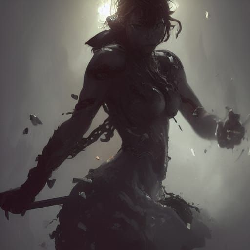 Human with black bloodveins wielding halaberd