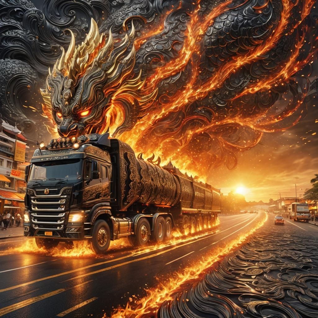 Full wide angle landscape image, realistic Big truck cg, gra...