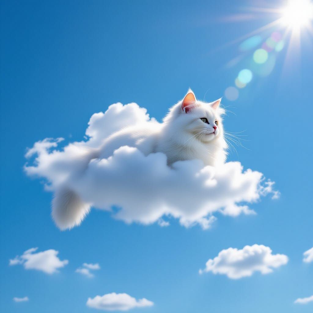 Whimsical Cat Cloud in a Blue Sky