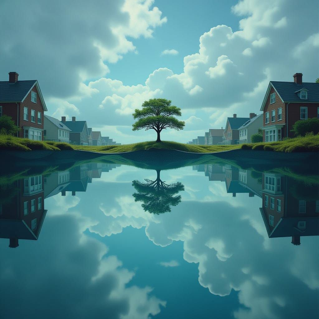 Surreal Inverted World With Hanging Structures