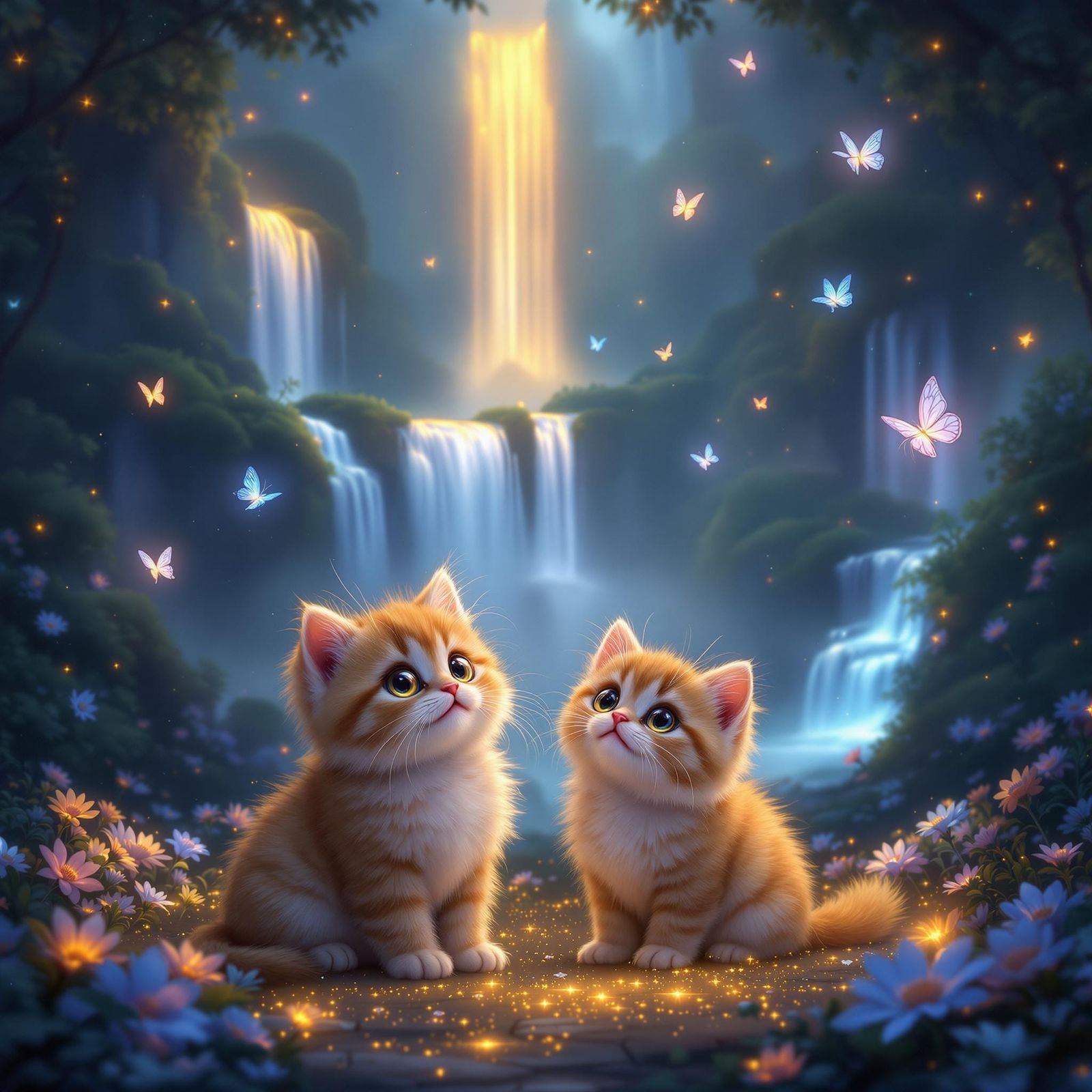 Two adorable, fluffy orange kittens with oversized, shining ...