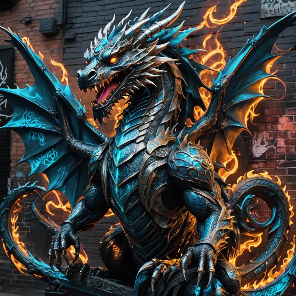 A mythical Celtic dragon, its body composed of interwoven me...