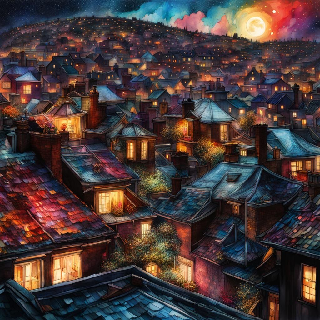 Rooftops at night - AI Generated Artwork - NightCafe Creator
