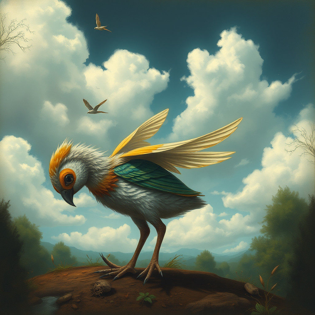 Exotic Bird Creature in Surreal Dreamscape