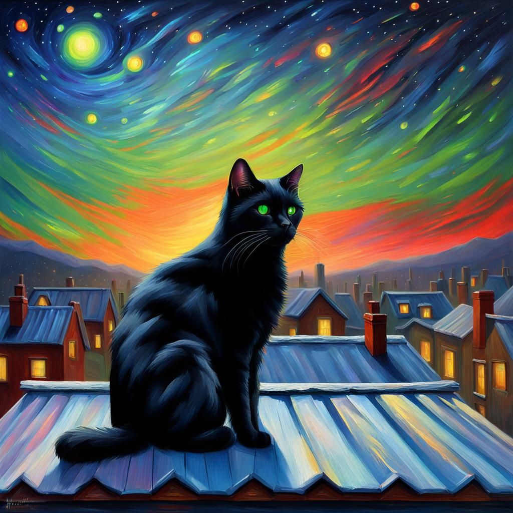 Black cat in the roof