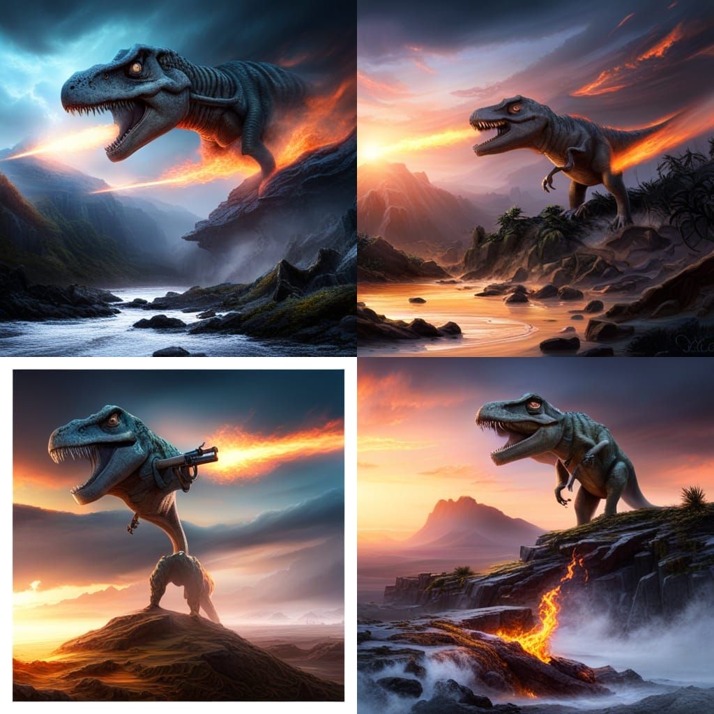 Tyrannosauruses Rex with giant Flame mini gun