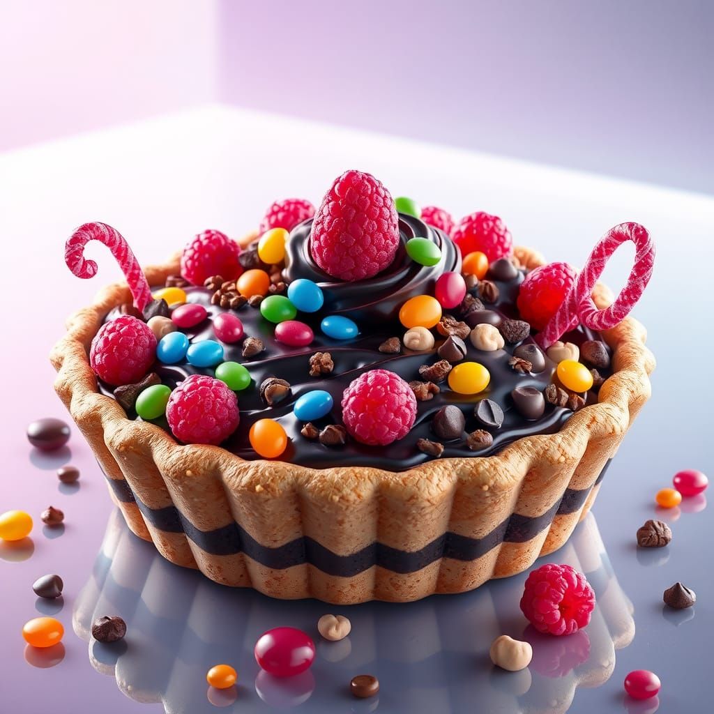 Black raspberry ice cream deep crusted pie with jelly beans, licorice