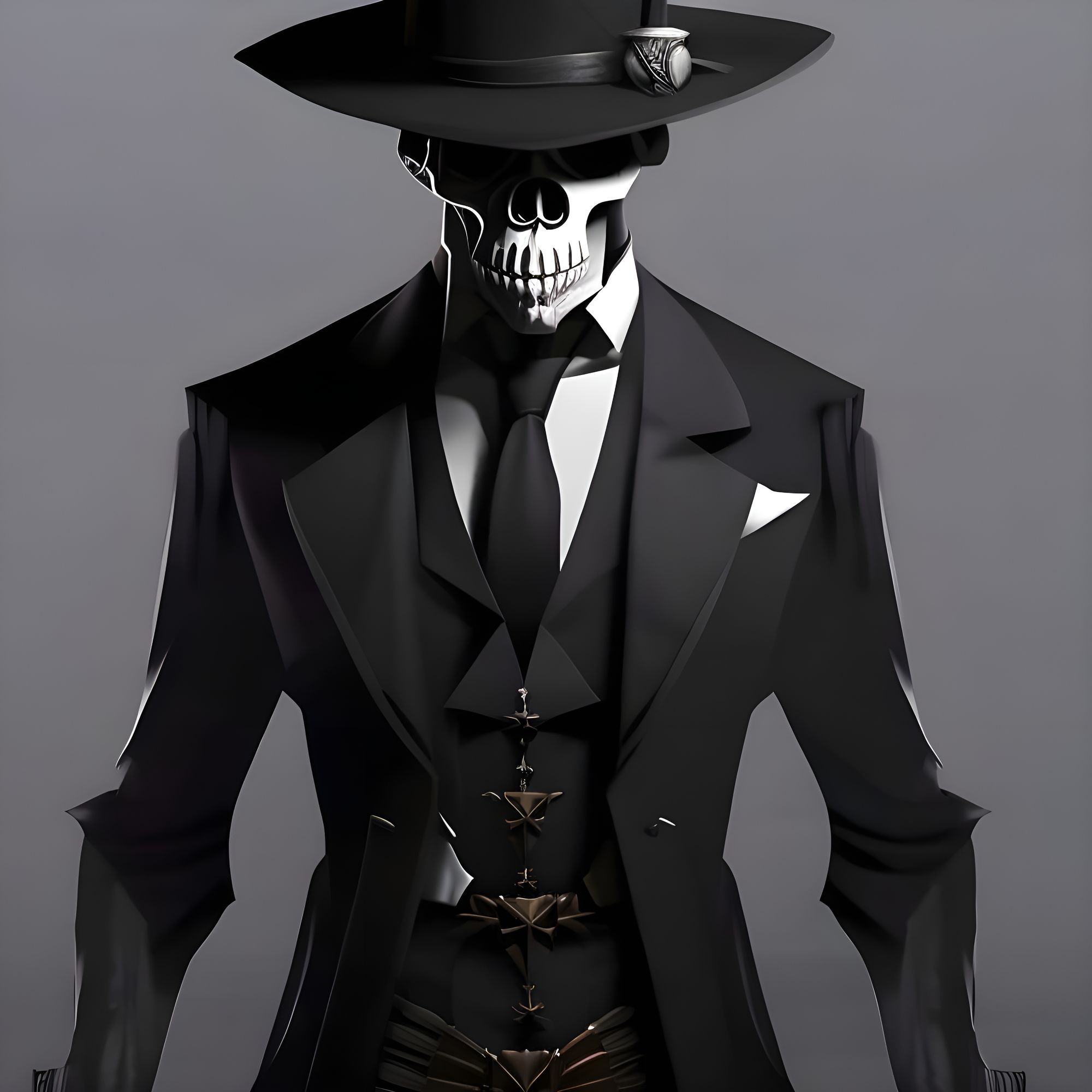 Skeleton in a two piece suit and a top hat a masterpiece, 8k resolution