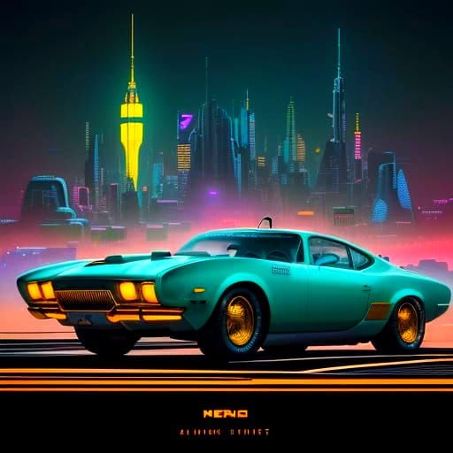 Retro Futuristic Cityscape in Vibrant Pop Art Style