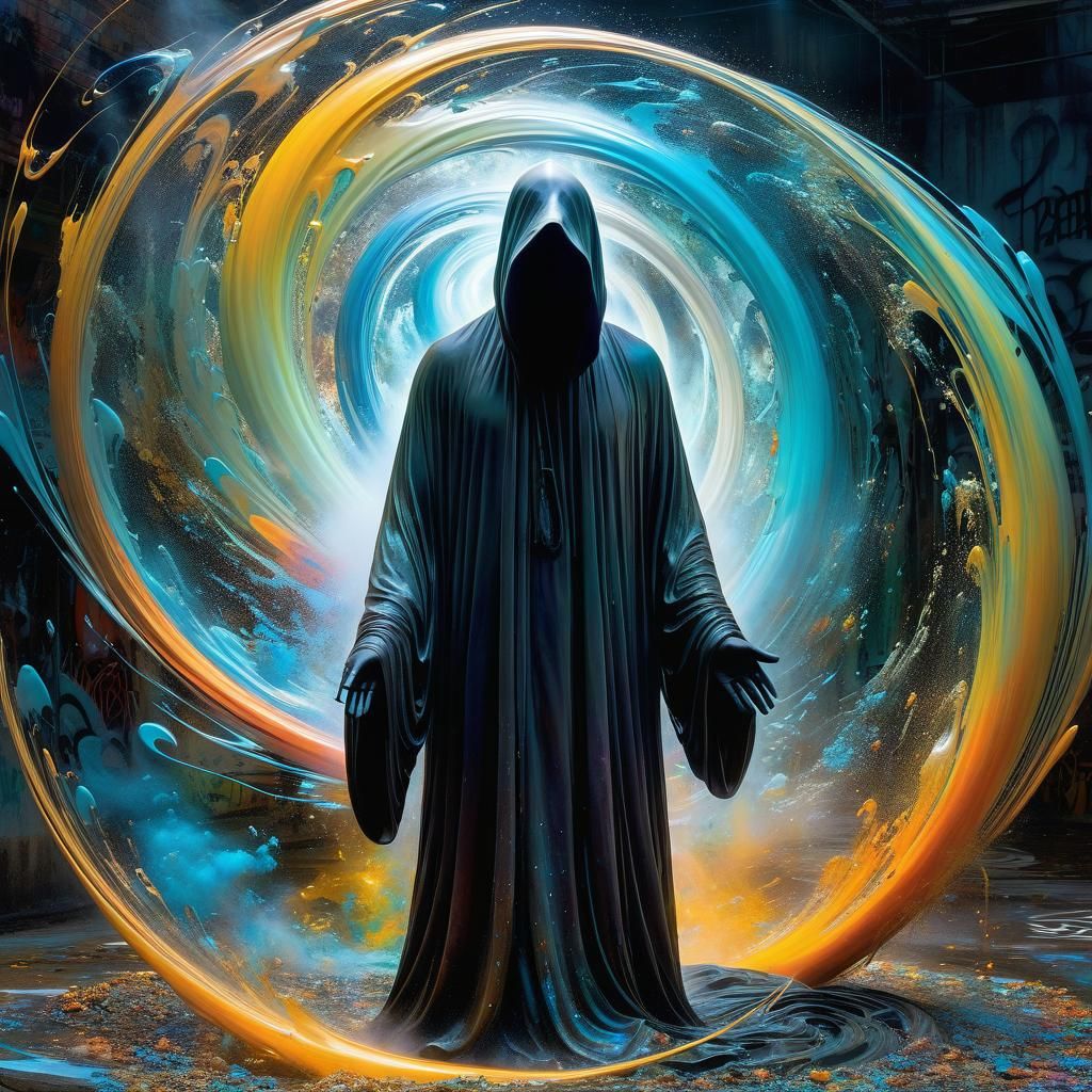 Ethereal Figure Emerging from Vortex: Mixed Media