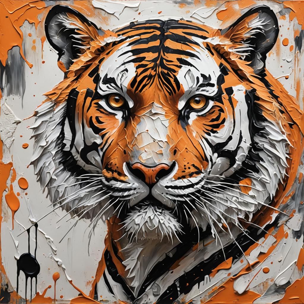 Impasto painting of a tiger  by @Dmitri