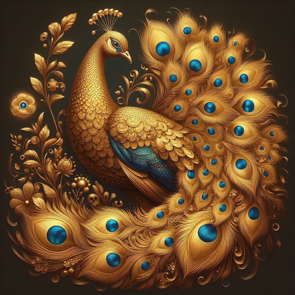 A majestic golden peacock