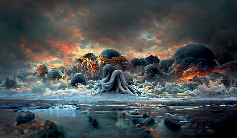 "Eldritch beautifully enigmatic infrared representation of "...