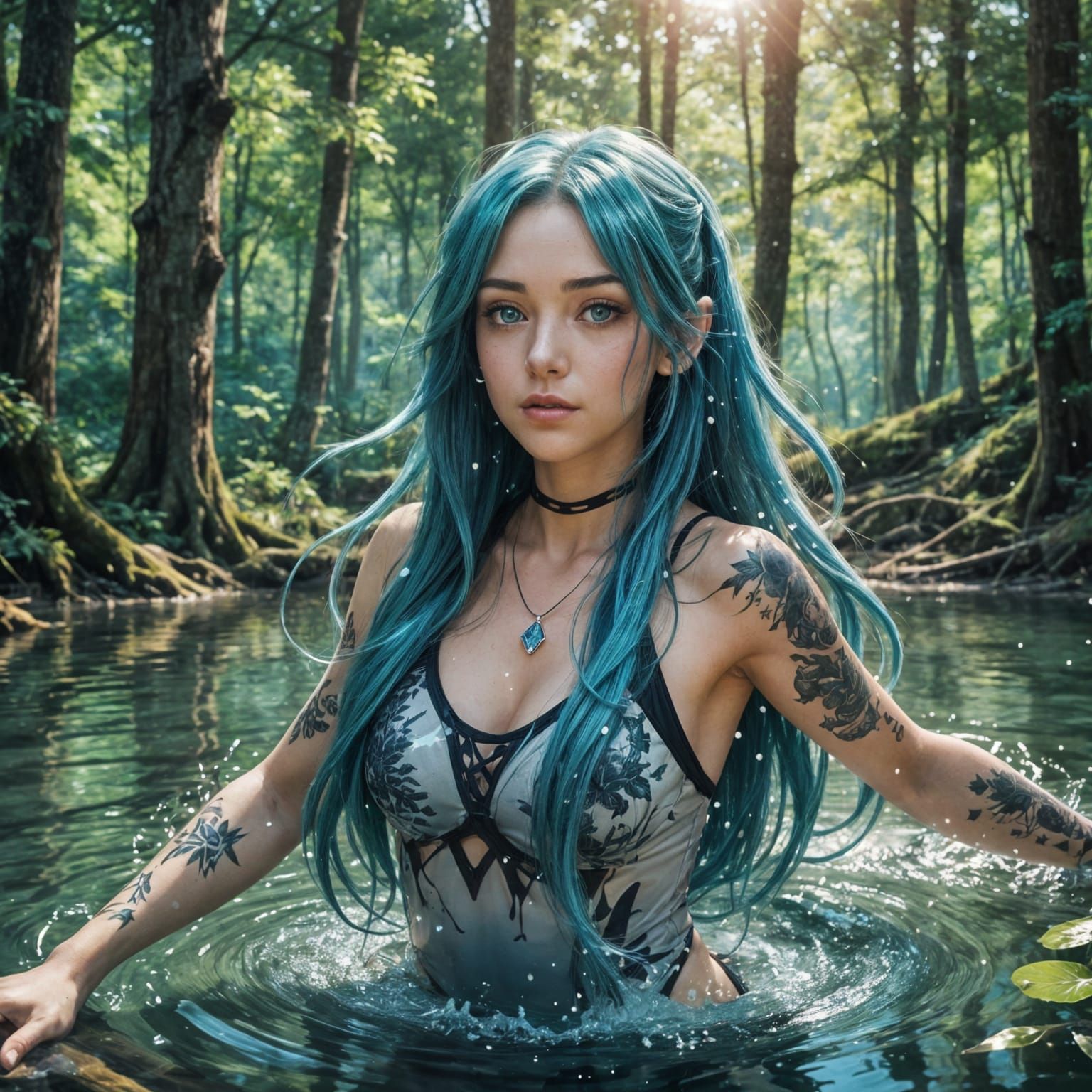 Anime-Style Portrait: Forest splashing in its finest