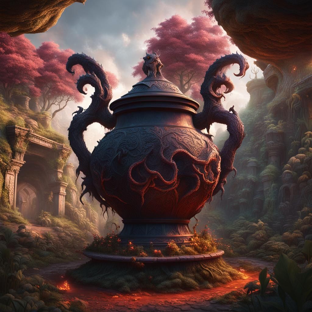 Giant demonic pot in the Garden of Hell