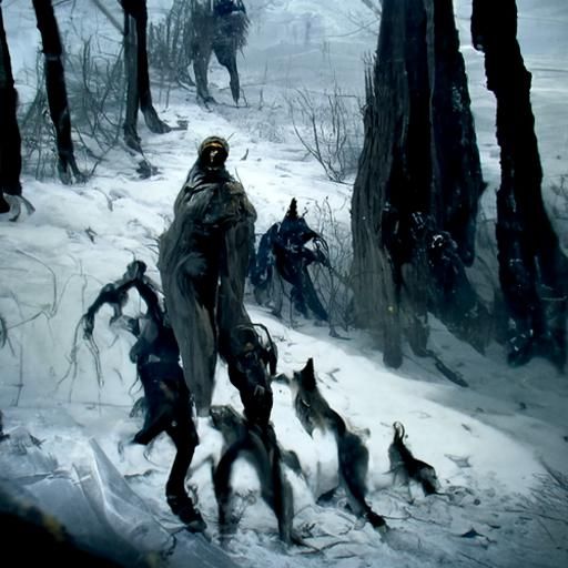 Wolves prowl the forest in winter