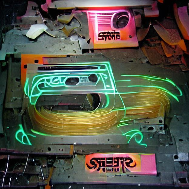 stereo ripping its tape out glowing neon