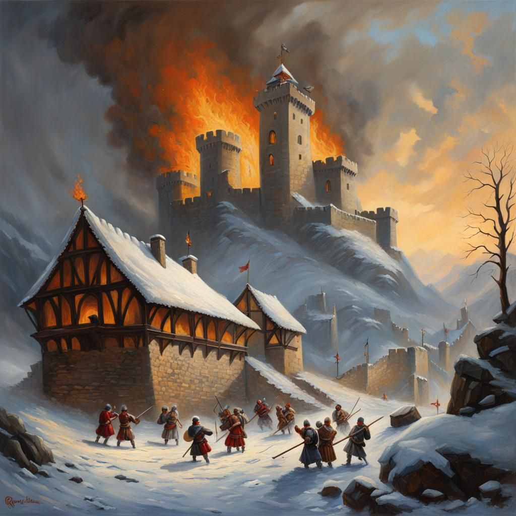 castle in flames
