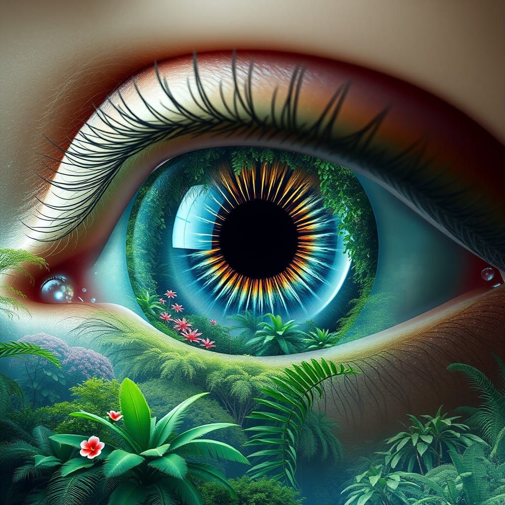 Surreal Holographic Portal to a Lush Rainforest
