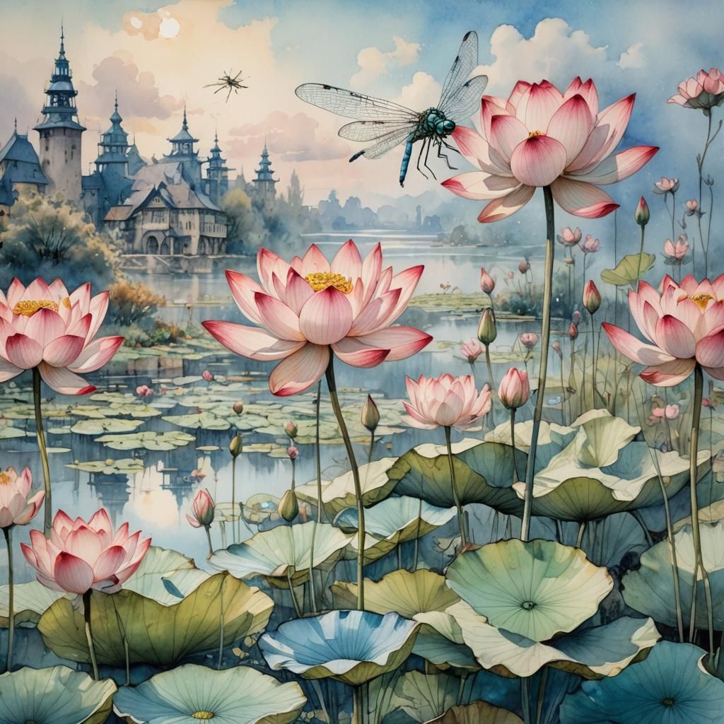 style: Anton Pieck, Otto Riet, Hugo Pratt, sunny day, clouds...