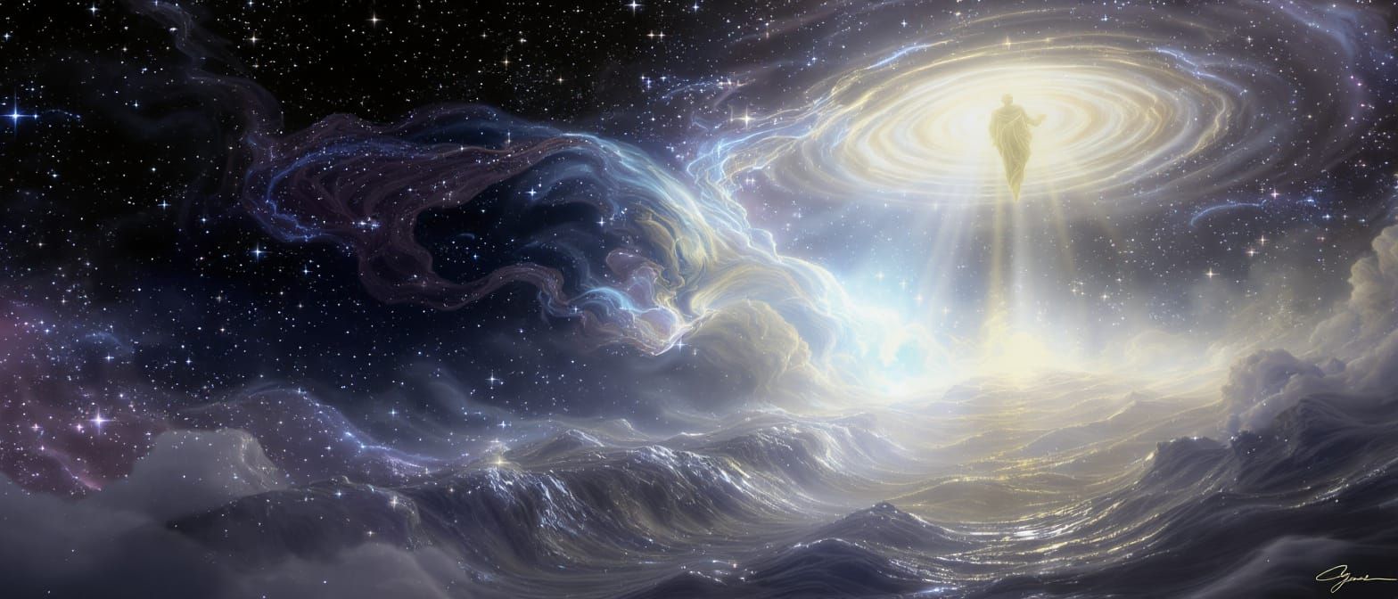 In the beginning, the earth drifted in shapeless silence — a boundless void cloaked in shadow.  
Over the deep, unseen currents stirred as t...