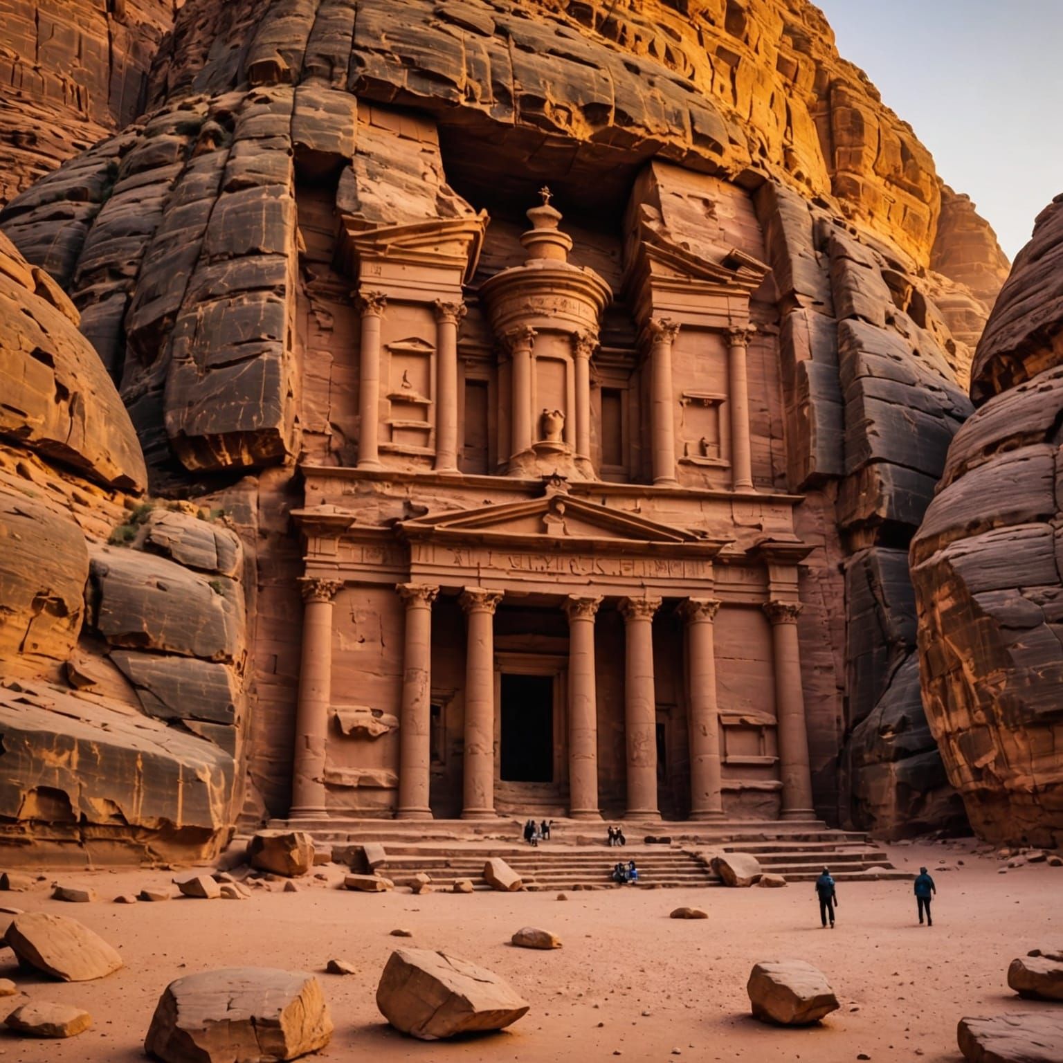 Temple in Petra in sunset