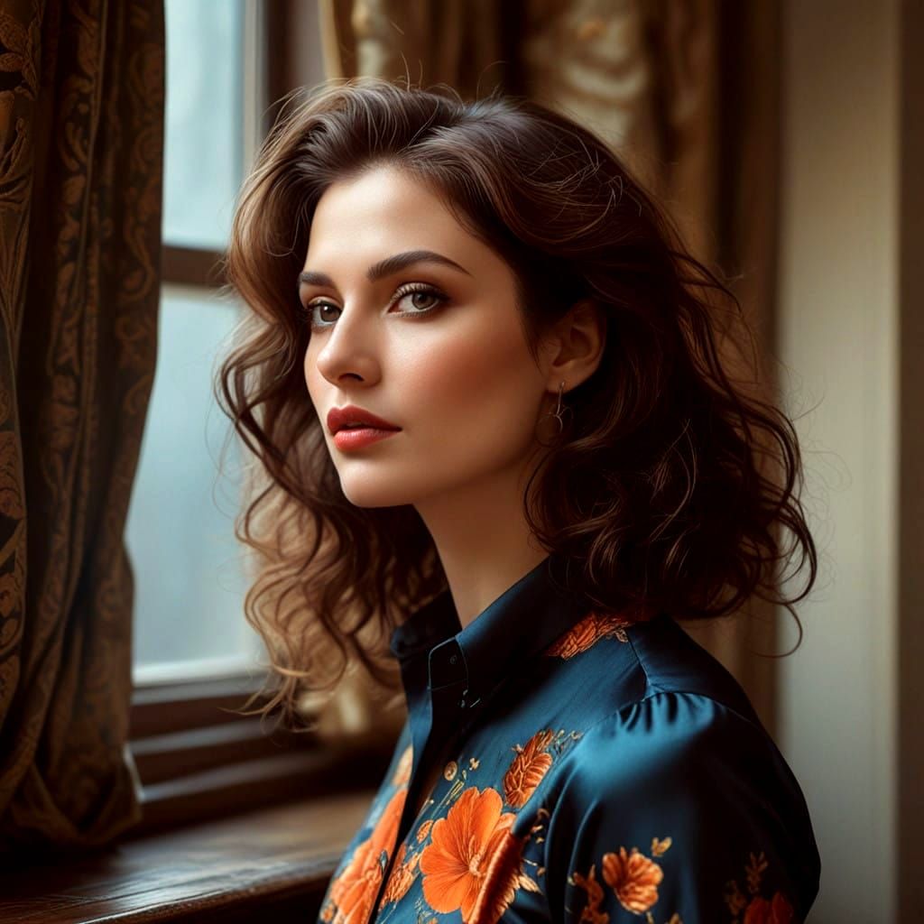 Elegant Mystery Woman in Hyperrealistic Portrait