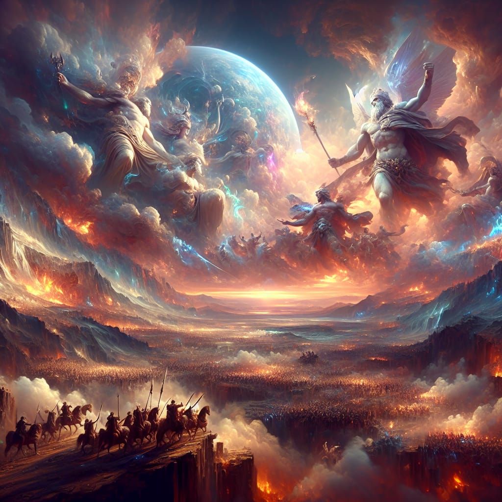 The battle between gods and Titans, known as the Titanomachy  by @Vanja 