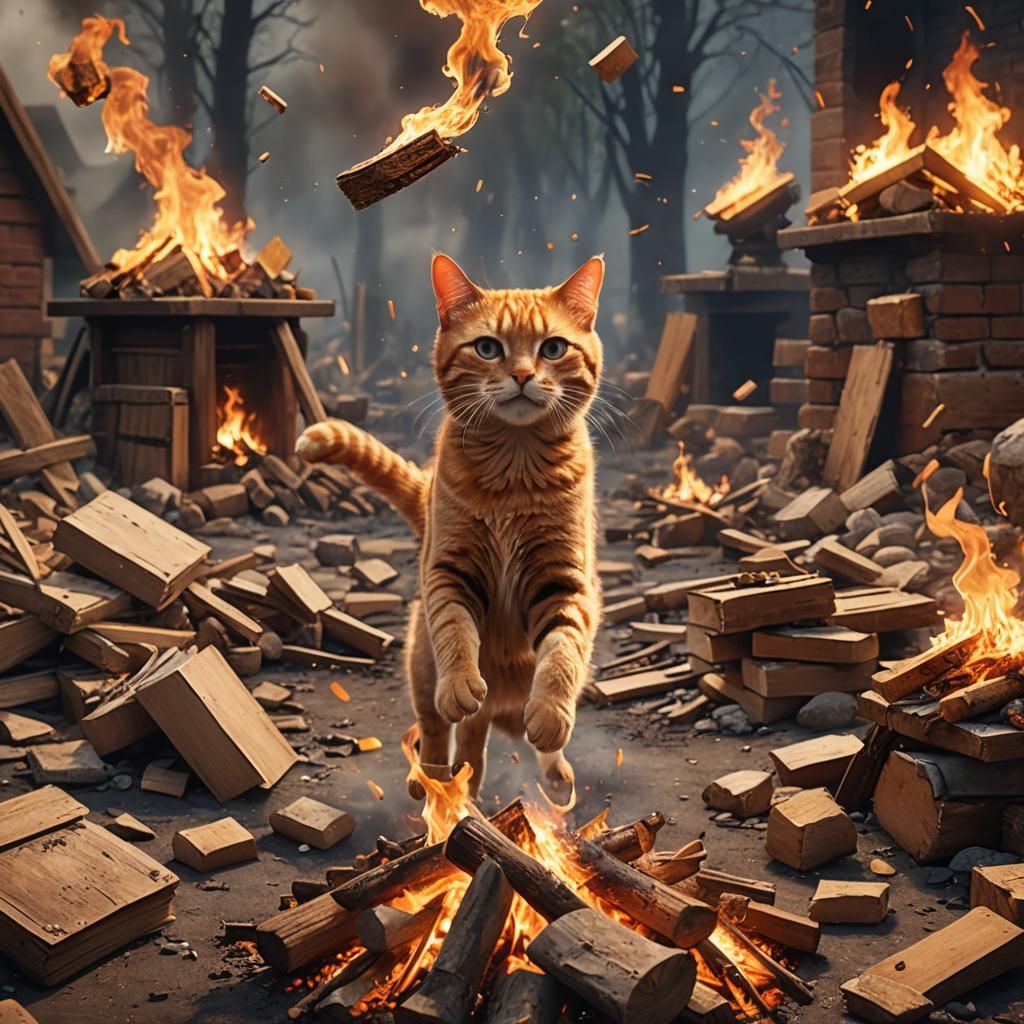 A cat Jump over a bonfire