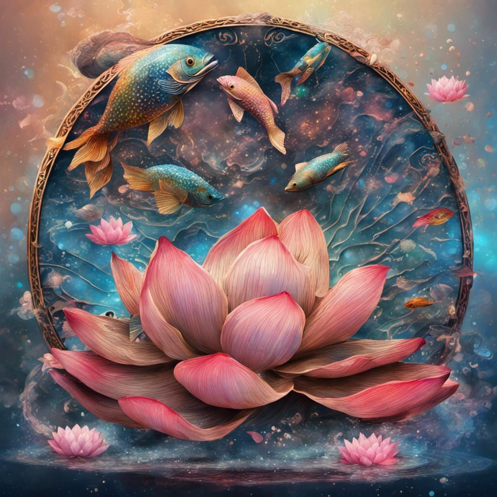 Fan, lotus, fish, water splashes, wooden, oriental