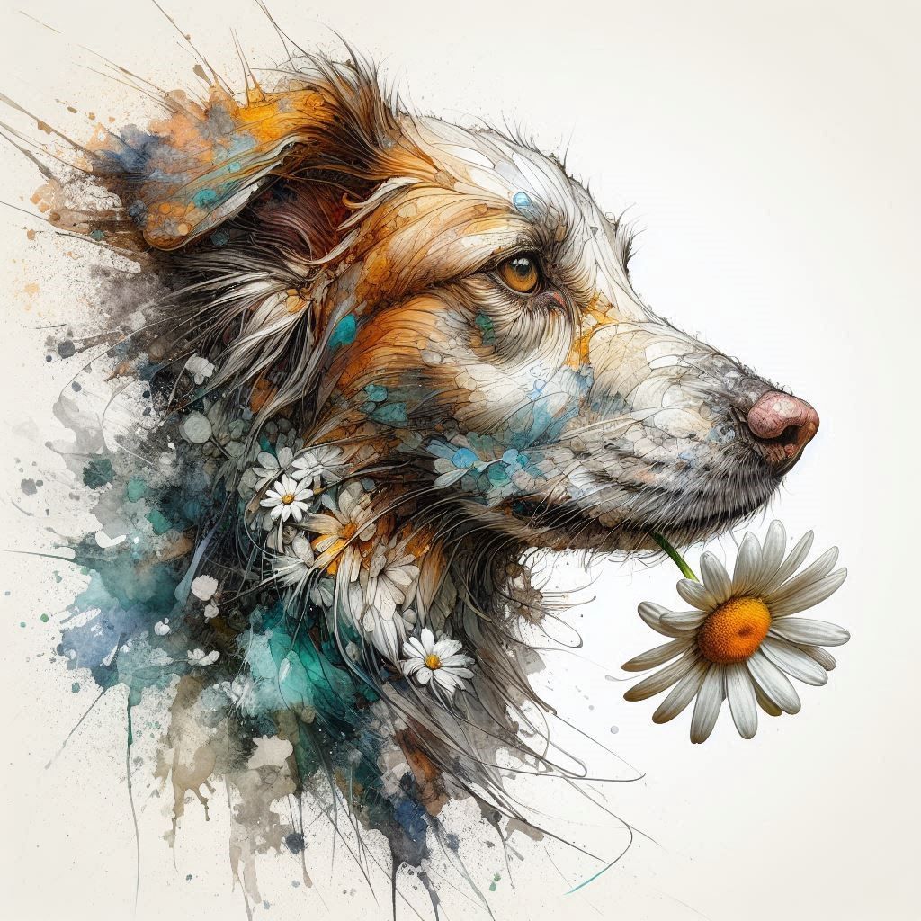 The dog with the daisy  by @Olchap