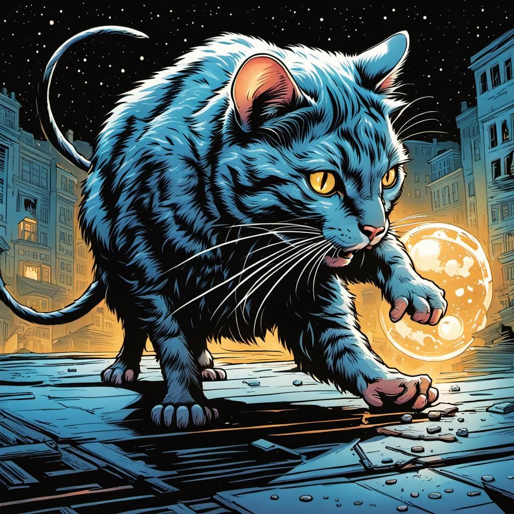 Mouse Catches Cat in Comic Book Art Style