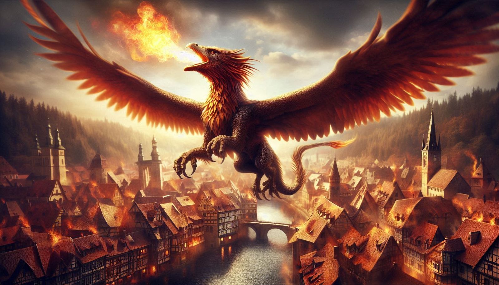 Fire-breathing griffin