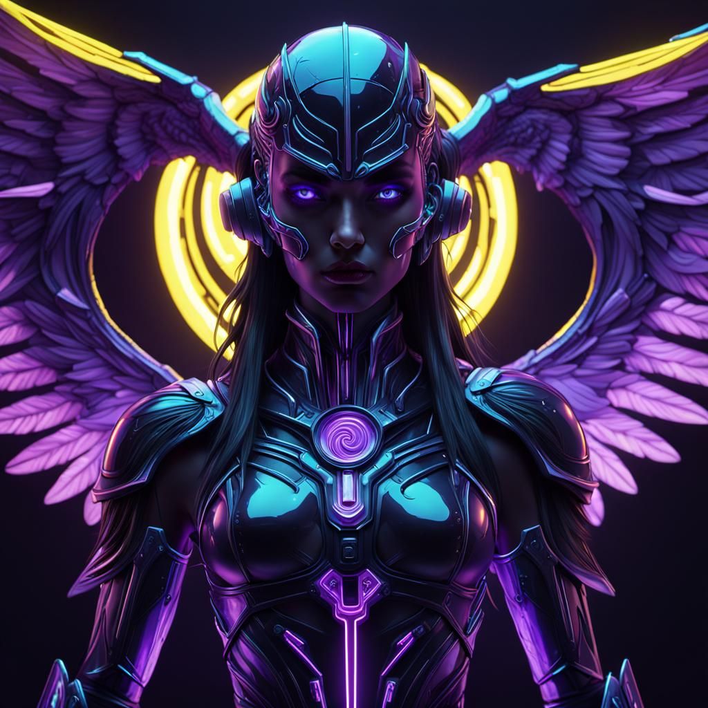 Futuristic neon pastel evil angel of darkness, ominous ultra...