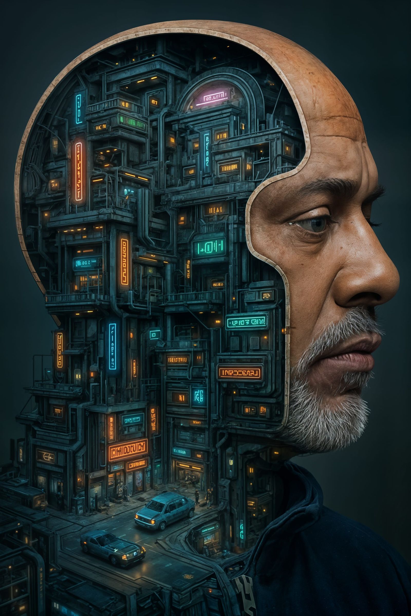 Cyberpunk Alien Civilization Inside the Mind: 3D Schematic