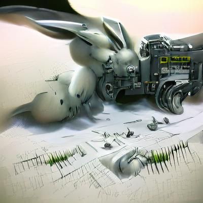 Menacing Rabbit Death Robot: Detailed Matte Painting