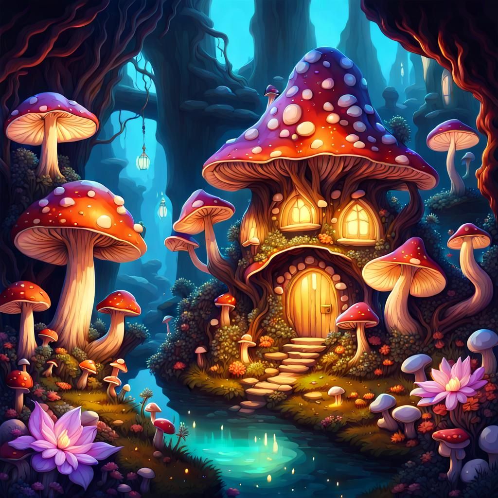 Lovely mushroom house - AI Generated Artwork - NightCafe Creator