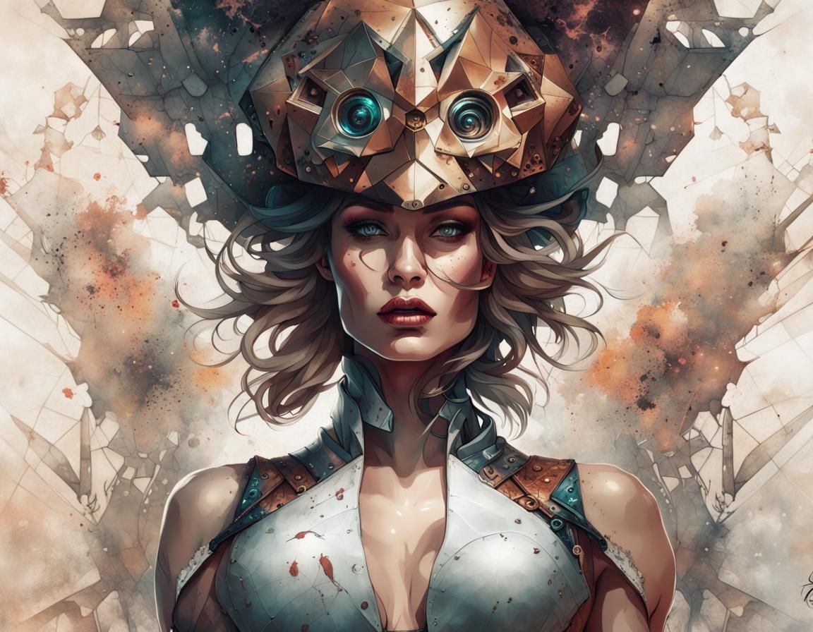 Divine Cyberpunk Goddess Portrait with Fractal Elements