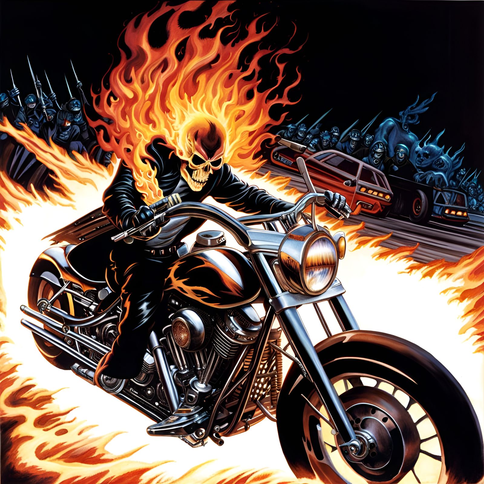 Johnny Blaze the Ghost Rider on his Harley - AI Generated Artwork ...