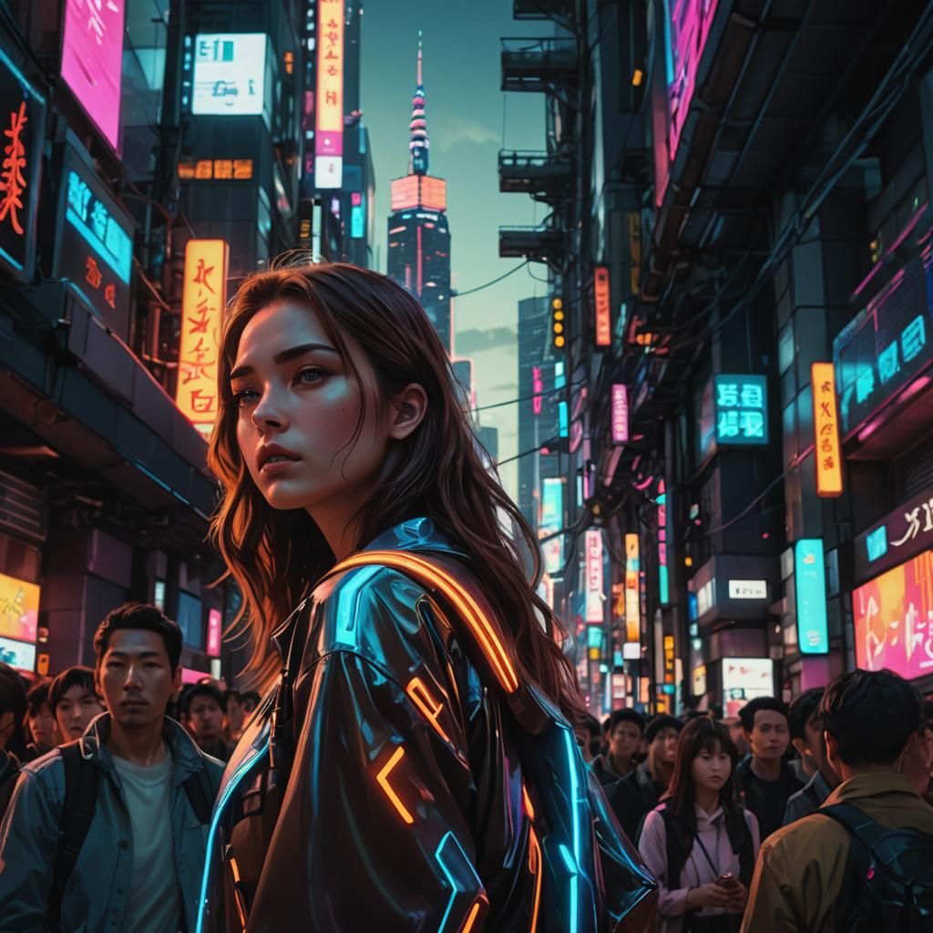Sad Woman in Futuristic Tokyo: Digital Art